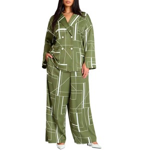 ELOQUII Women's Plus Size Pull On Printed Wide Leg Pant - 1 of 4