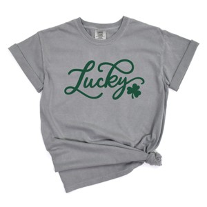 Simply Sage Market Cursive Lucky Clover  Garment Dyed Tee - 1 of 4