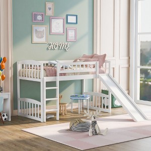 NicBex Twin Bunk Bed Multifunctional Design Loft Bed Pine Frame Bed Frame with Slide, Guardrails and Ladder, No Box Spring Required - 1 of 4