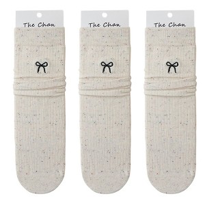 Anna-Kaci Women's 3 - Pack Crew Socks with Embroidered Bow Detail and Soft Comfortable Knit Fabric - 1 of 4