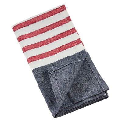 Navy Blue and Red Striped Cotton Napkins, 20" Square, Set of 4