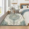 TackView Non-Slip Washable Large Area Rug for Bedroom, Floral Vintage Distress Print Pattern Medallion Carpet - 2 of 4