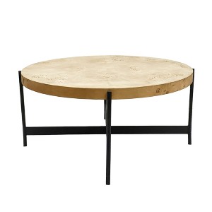 HomeRoots 36" Natural And Black Wood and Iron Round Coffee Table - 1 of 4