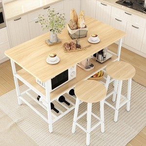 Hooseng Dining Table Set for 2, Kitchen Island with Seating, 3 Piece Dining Table and Chair Set, Bar Table Set with Storage Shelf - 1 of 4