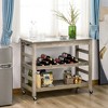 HOMCOM Rolling Kitchen Cart with Stainless Steel Countertop, 1 Bottom Shelf, 1 Slotted Middle Shelf and 4 Castor Wheels, Gray - 2 of 4