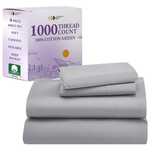 Luxury 1000 Thread Count Bed Sheets Set - 100% Cotton Sateen - Soft, Thick & Deep Pocket by California Design Den - image 1 of 4