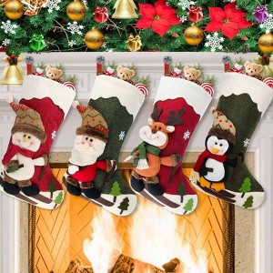4 Pack 18 Inch Big Xmas Stockings Decoration - Santa Snowman Reindeer Penguin Family Stockings Home Decor Set of 4 - 1 of 4