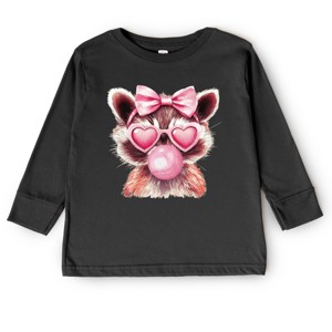 Valentine Raccoon With Bubblegum - Toddler Long Sleeve Graphic Tee - 1 of 4