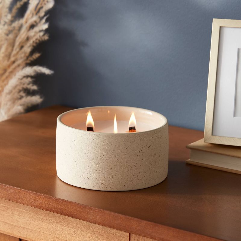 3-Wick 14oz Matte Textured Ceramic Wooden Wick Candle Ivory/Citron and Sands - Threshold&#8482;, 3 of 5
