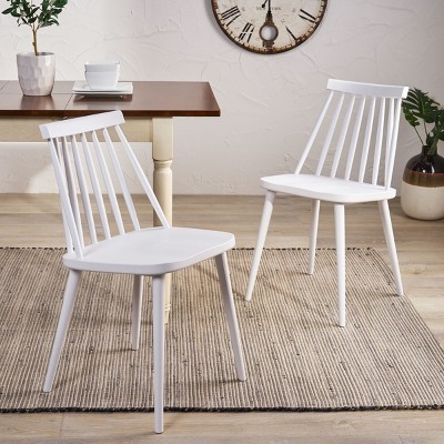 FURNIinspire Dining Chairs Set Of 2 Farmhouse Spindle Back Dining Chair, Simple Dining Room Chairs for Kitchen Island Bar, White, 19.25"*17"*30.25"