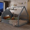 Gulches Full Size Wood House Bed with Window and Fence, Gray - 2 of 4