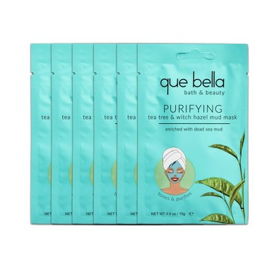 Que Bella Purifying Tea Tree Mud Face Mask Pack - 6ct