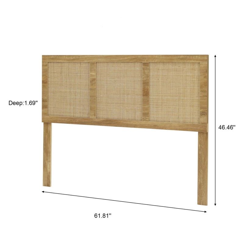 LuxenHome Oak Finish Wood with Natural Rattan Panels Headboard, Queen Brown, 5 of 6