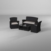 Barton 4-Pieces Outdoor Patio Set Rattan Conversation Sofa Sectional Set with Table, Black/Beige - 3 of 4