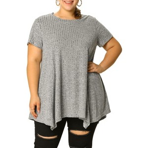 Agnes Orinda Women's Plus Size Ribbed Crew Neck Asymmetrical Hem Flowy Knit Casual Tunic Tops - 1 of 4