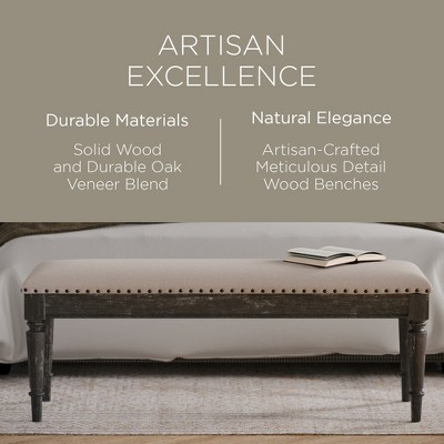 Elizabeth Traditional Upholstered Wooden Bench with Antiqued Black Finish