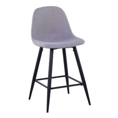 Set of 2 Black Metal Light Grey Fabric Counter Stools