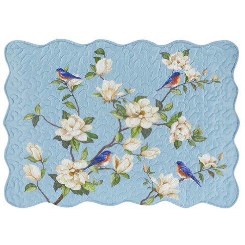 Collections Etc Floral Embroidered Scalloped Edge Quilted Bedspread Full Gender Neutral Light Blue
