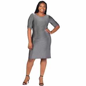 24seven Comfort Apparel Plus Size Elbow Length Sleeve Shimmer Bodycon Mini Party Dress - 1 of 3