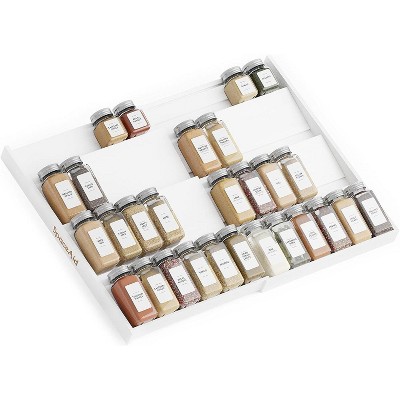 Bamboo Spice Drawer Organizer, Expandable 4 Tier Spices Rack for Cabinet Drawer,(Jars Not Included, From 12" to 23" Wide)