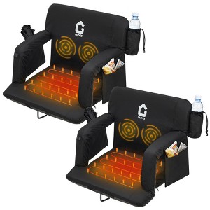 Heated Stadium Seat w/Back Massage & Support - 3-Level Heating, Extra Wide Bleacher Chair, 6 Adjustable Angles, Pockets & Cup Holder - Black 2PC - 1 of 4