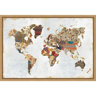 Amanti Art Pattern World Map by Laura Marshall Canvas Wall Art Print Framed 23 x 16-in.