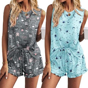 Ekouaer 2 Pack Women's Pajama Set Short Pyjamas for Women Summer Pjs Sets Sleeveless Sleepwear Loungewear - 1 of 4
