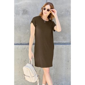 I am a Fashion junky Basic Bae Full Size Round Neck Short Sleeve Dress with Pockets - 1 of 4