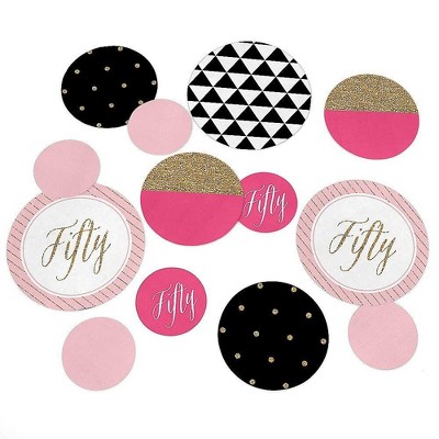 Big Dot of Happiness Chic 50th Birthday - Pink, Black and Gold - Birthday Party Giant Circle Confetti - Birthday Party Décor - Large Confetti 27 Count