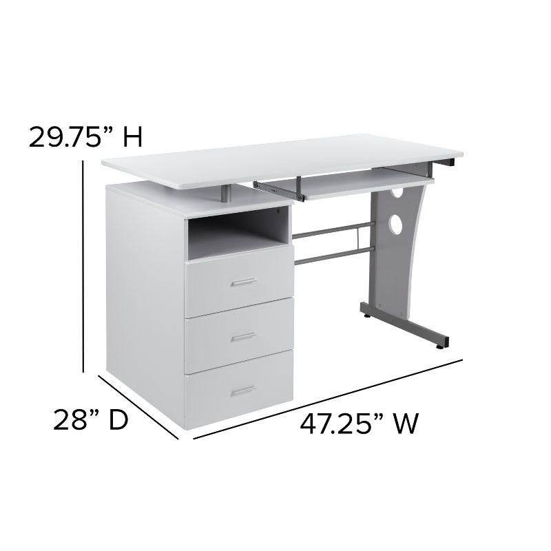 Flash Furniture Computer Desk with Three Drawer Single Pedestal and Pull-Out Keyboard Tray, 5 of 13
