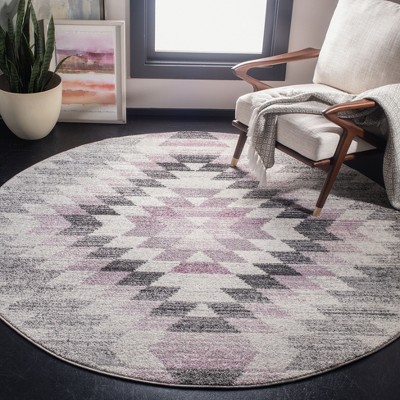 Plum and Ivory Round Synthetic Easy Care Area Rug