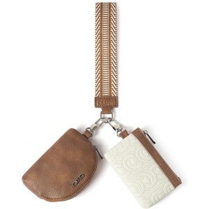 CLUCI Dual Pouch Wristlet Wallet Leather Zipper Coin Purse Keychain Wristlet Wallet for Women Beige With Brown - 1 of 3