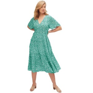 ellos Tiered Midi Dress With Surplice Neckline - 1 of 4