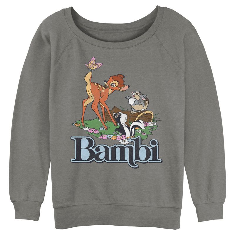 Juniors Womens Bambi Distressed Classic Scene Sweatshirt, 1 of 5
