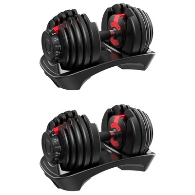 HolaHatha 5 to 52.5 Pound Adjustable Dumbbell Free Weight with Storage Tray for Home Gym Workout and Fitness Activities (2 Pack)