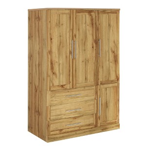 TIRAMISUBEST 4 Door Wardrobe Armoire Closet with 3 Drawers - Mobile Lateral Filing Cabinet, Locking Wheels, Adjustable Shelf - 1 of 4