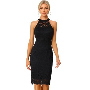 INSPIRE CHIC Women's Elegant Lace Halter Neck Sleeveless Bodycon Cocktail Sheath Dress - 1 of 4