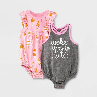 Image of Baby Girls' 2pc Ice Cream Romper - Cat & Jack™ Pink Newborn