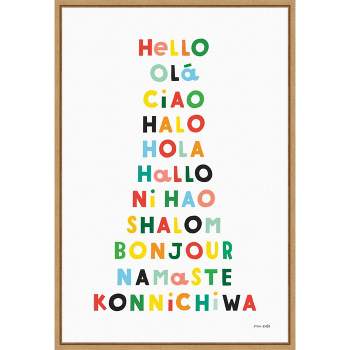 16" x 23" Language of Hellos by Ann Kelle Framed Wall Canvas - Amanti Art: Multilingual Greetings, Sylvie Maple Frame, Fade-Resistant