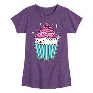 Girls' - Instant Message - Kawaii Cat Cupcake With Sprinkles Fitted Short Sleeve Graphic T-Shirt - 1 of 4