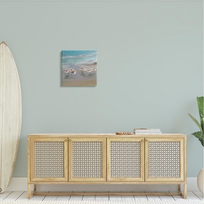 Coastal Sandpipers Beach Waves Shore 17" x 17" Canvas Wall Art