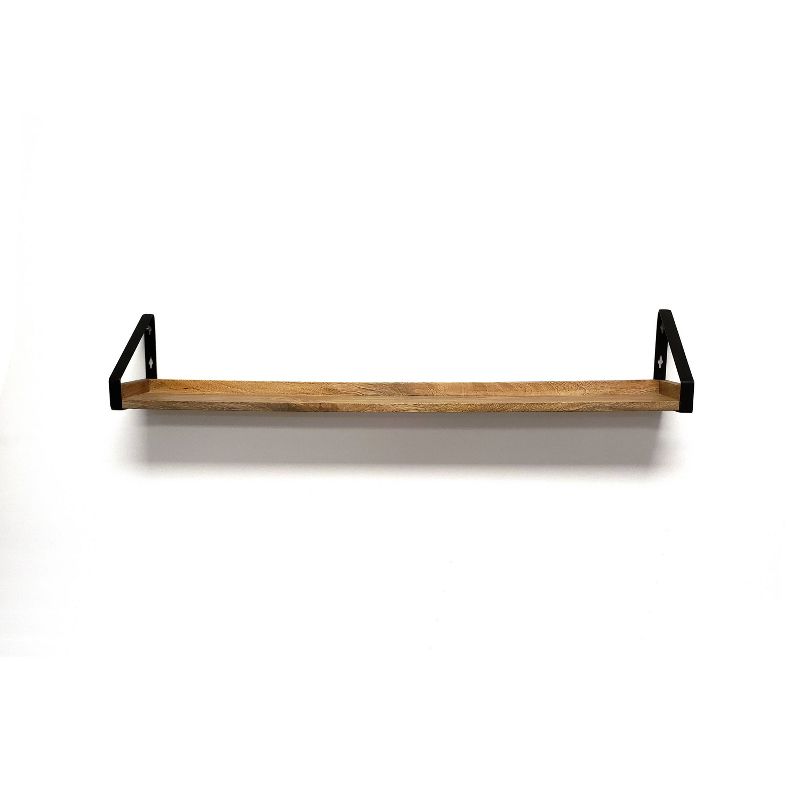 36&#34; Solid Wood Ledge Wall Shelf with Rustic Metal Bracket Walnut - InPlace, 1 of 5