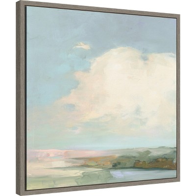 Colorful Horizon Blue Abstract Framed Canvas Art Print 22 x 22