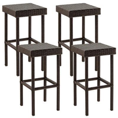 Tangkula Patio 4 PCS Rattan Wicker Bar Stool Chairs Counter Height Barstools