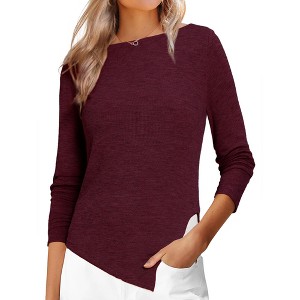 INSPIRE CHIC Women's Long Sleeve Boat Neck Irregular Casual Knit Sweater - 1 of 4