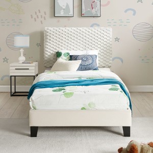 TiramisuBest Walnut 3-Piece Rubberwood Bedroom Set, Platform Bed with Two Nightstands, Queen - 1 of 4