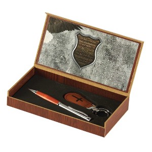 Dicksons He Will Cover You With His Feathers Shield 7.5 x 4 Metal Pen and Key Chain Boxed Gift Set - 1 of 2