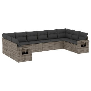 vidaXL 10 Piece Patio Sofa Set with Cushions Gray Poly Rattan - Gray With table - 1 of 4