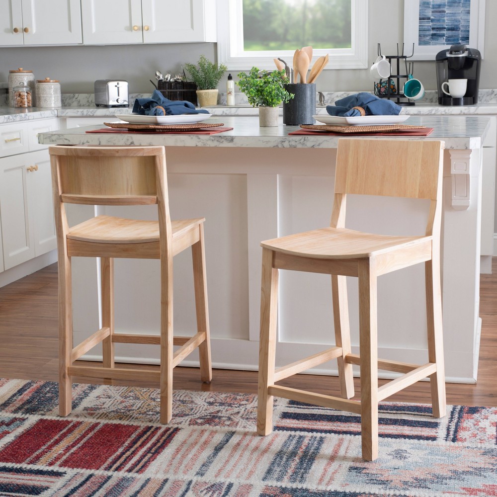 Set of 2 23.75&#34; Elizabeth Unfinished Solid Wood Counter Height Barstools - Linon: Modern Farmhouse Style, 400lb Capacity