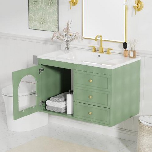 30x18x19.6 Inch Elegant Floating Bathroom Vanity Sink & Cabinet Combo: 1 Door & 2 Drawers - image 1 of 4